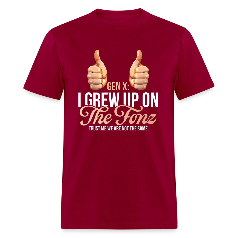 Gen-X  " I grew up on The Fonz" Tshirt - dark red