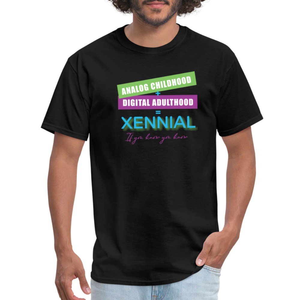 Analog childhood + Digital Adulthood Xennial T-Shirt - black