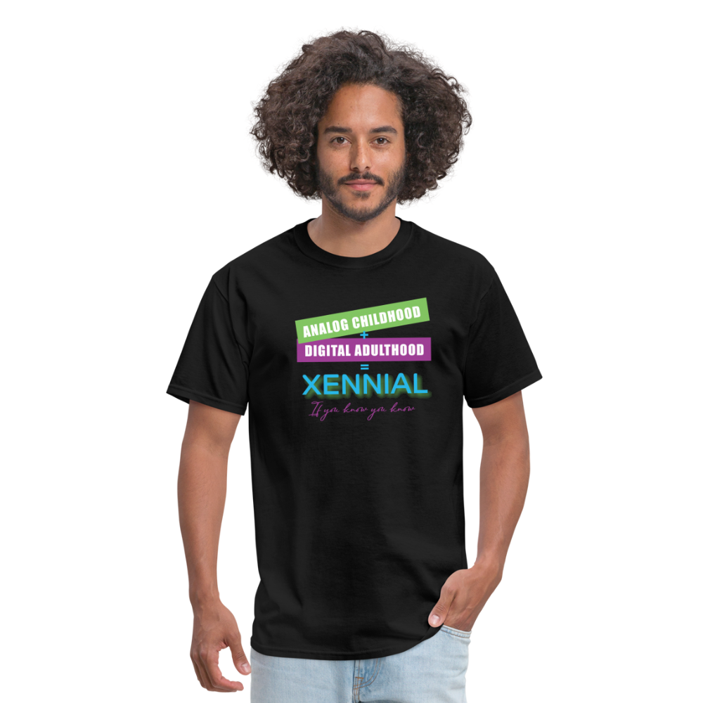 Analog childhood + Digital Adulthood Xennial T-Shirt - black