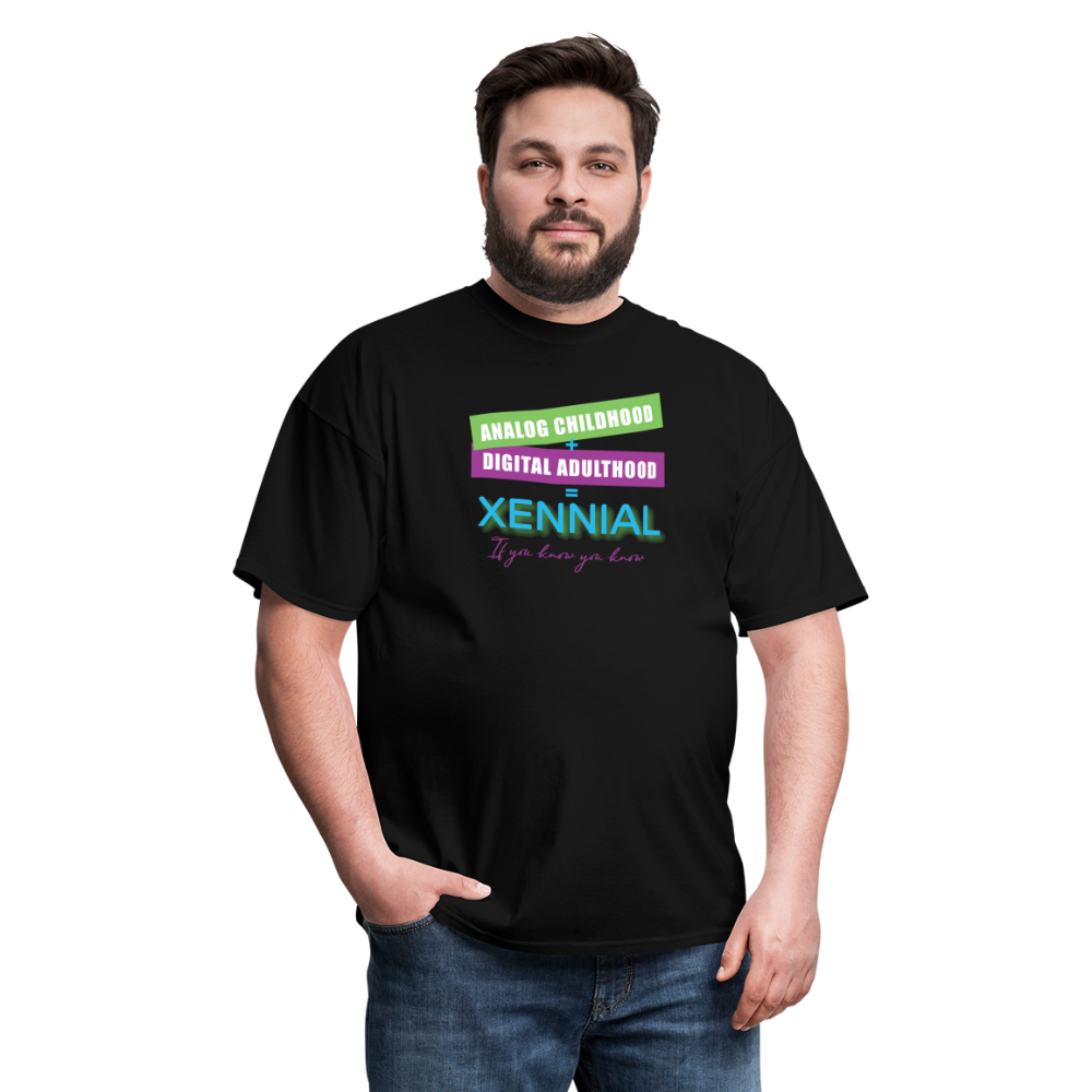 Analog childhood + Digital Adulthood Xennial T-Shirt - black