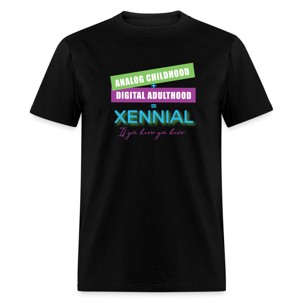 Analog childhood + Digital Adulthood Xennial T-Shirt - black