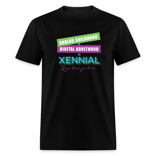 Analog childhood + Digital Adulthood Xennial T-Shirt - black