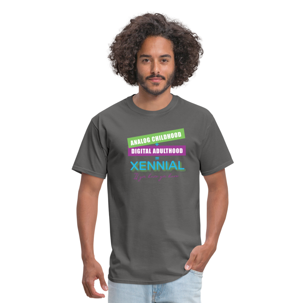 Analog childhood + Digital Adulthood Xennial T-Shirt - charcoal