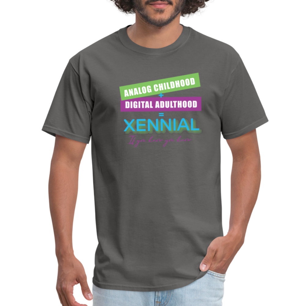Analog childhood + Digital Adulthood Xennial T-Shirt - charcoal