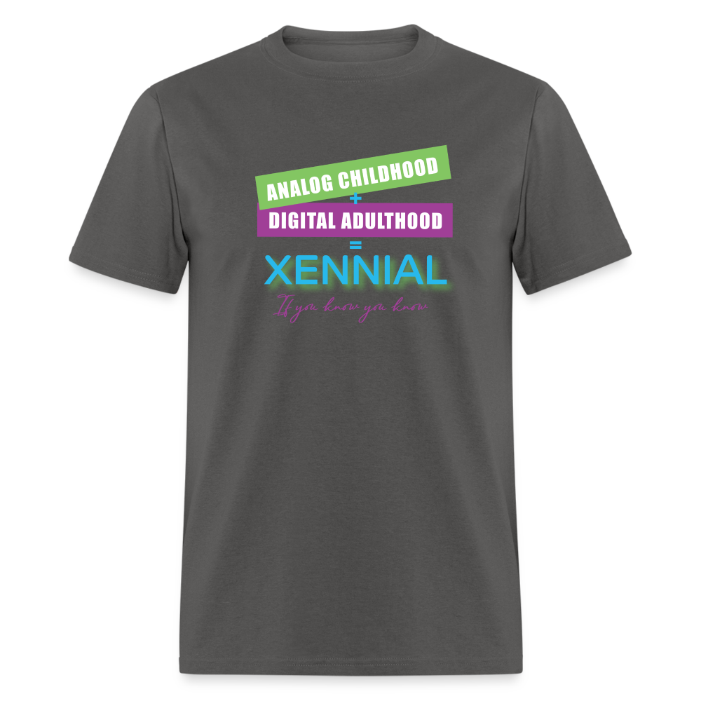 Analog childhood + Digital Adulthood Xennial T-Shirt - charcoal
