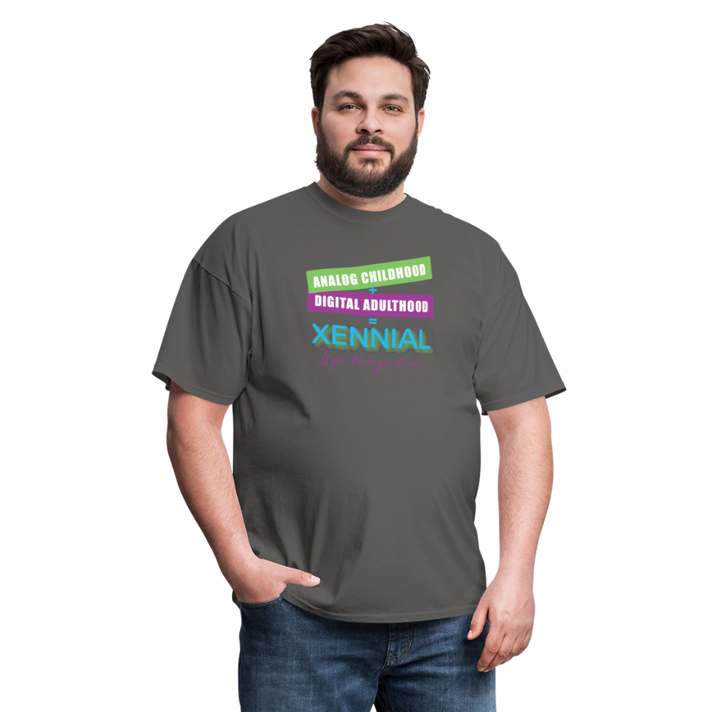 Analog childhood + Digital Adulthood Xennial T-Shirt - charcoal