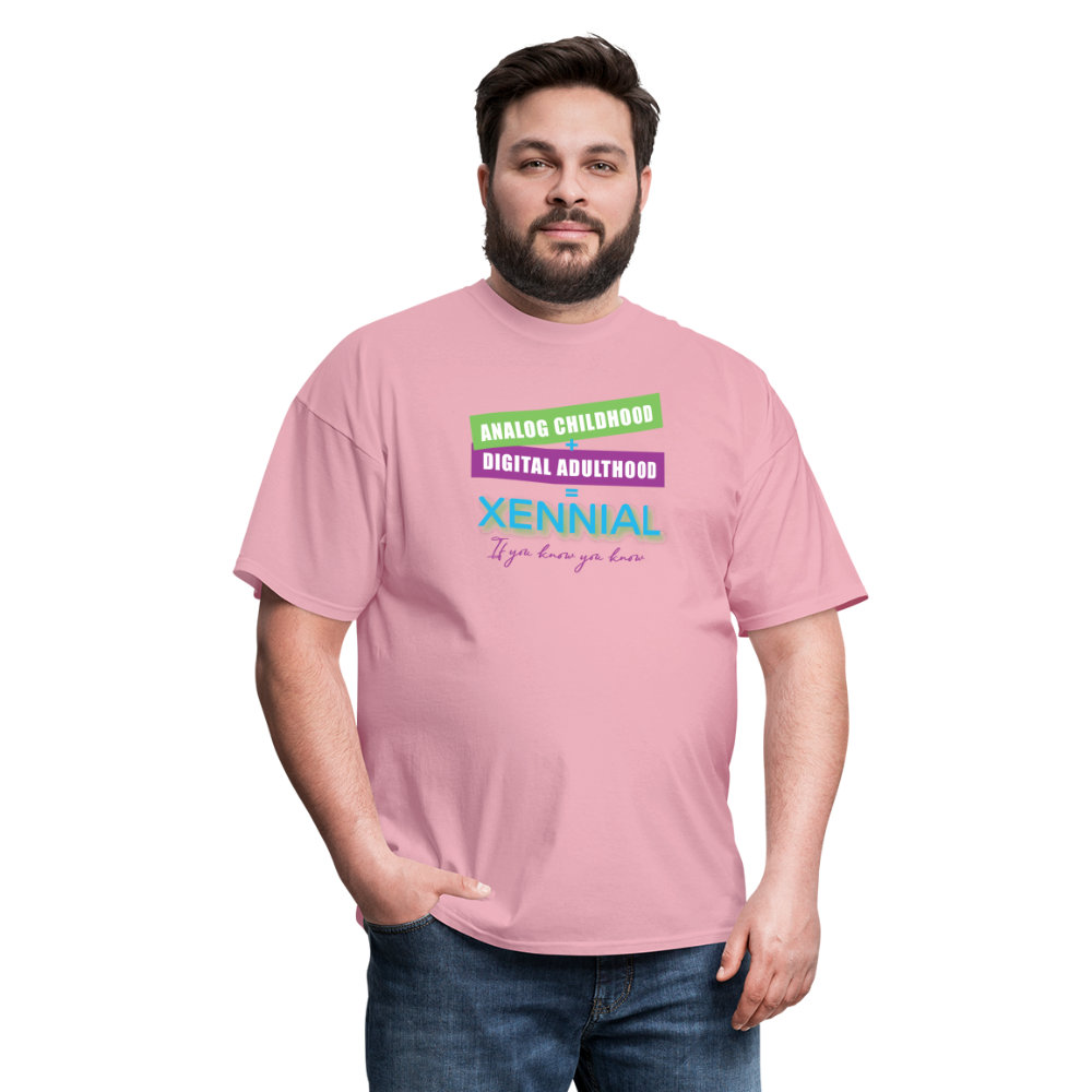 Analog childhood + Digital Adulthood Xennial T-Shirt - pink