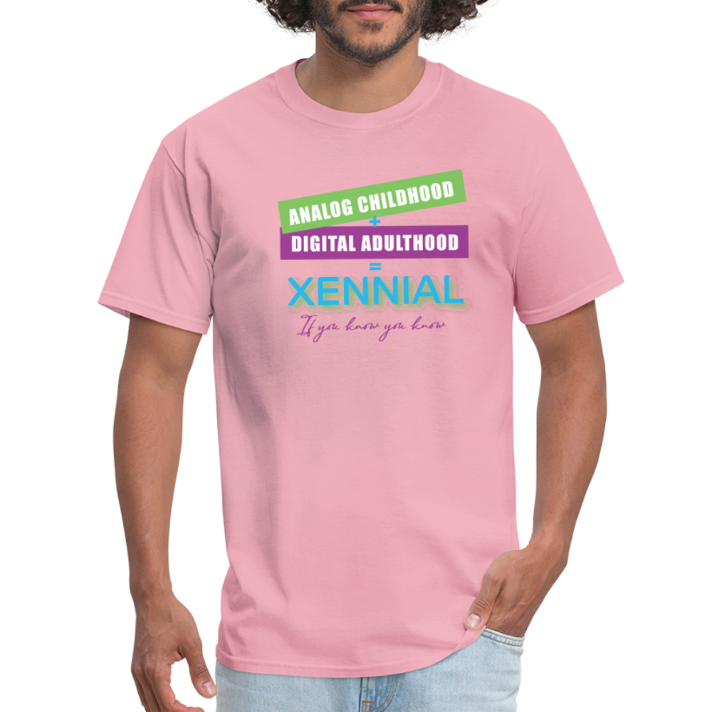 Analog childhood + Digital Adulthood Xennial T-Shirt - pink
