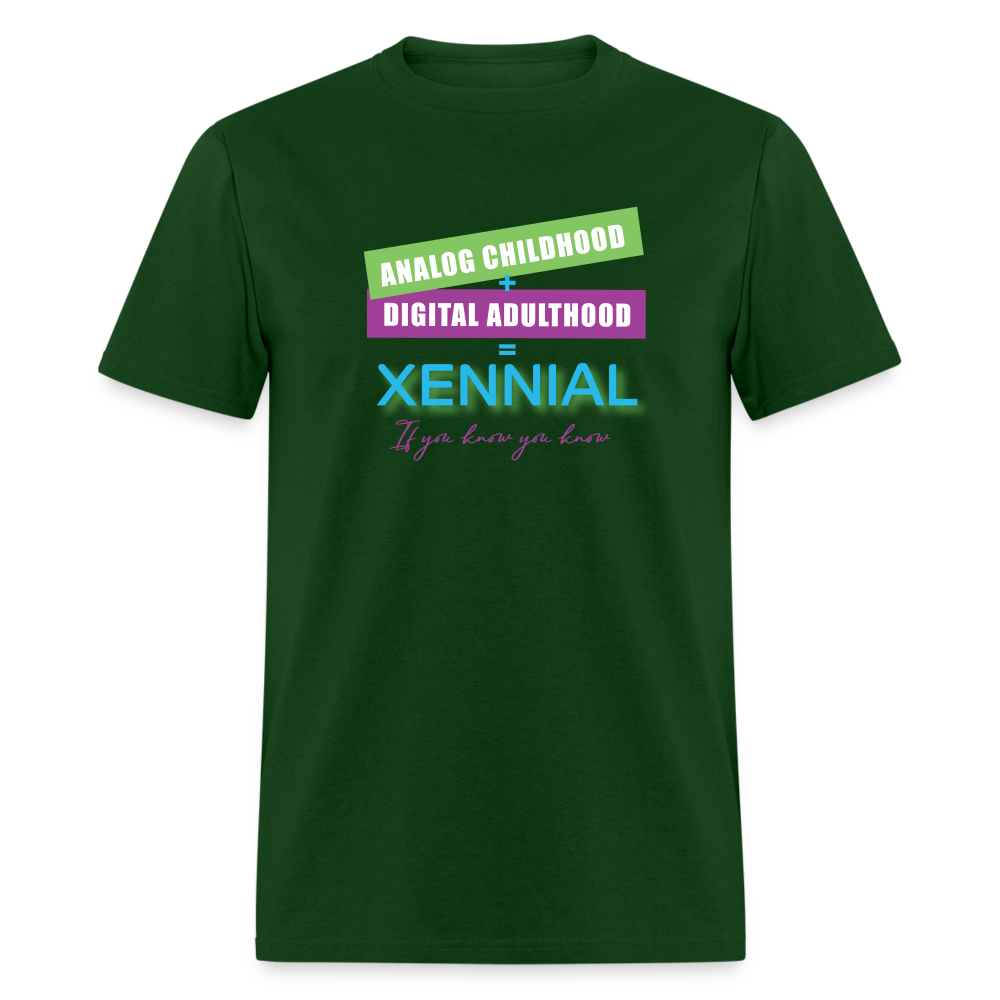 Analog childhood + Digital Adulthood Xennial T-Shirt - forest green