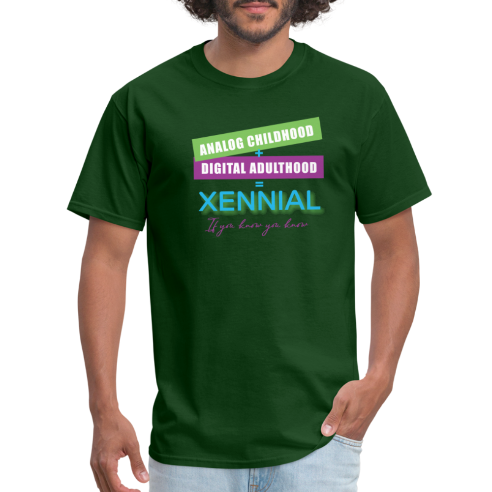 Analog childhood + Digital Adulthood Xennial T-Shirt - forest green